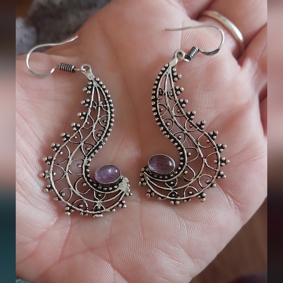Ornate Amethyst Statement Earrings - Picture 4 of 5